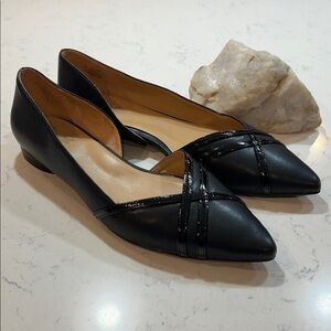 Naturalizer BARLOW Black Faux Leather Pointed Toe D’Orsay Slip On Flats, Size 9